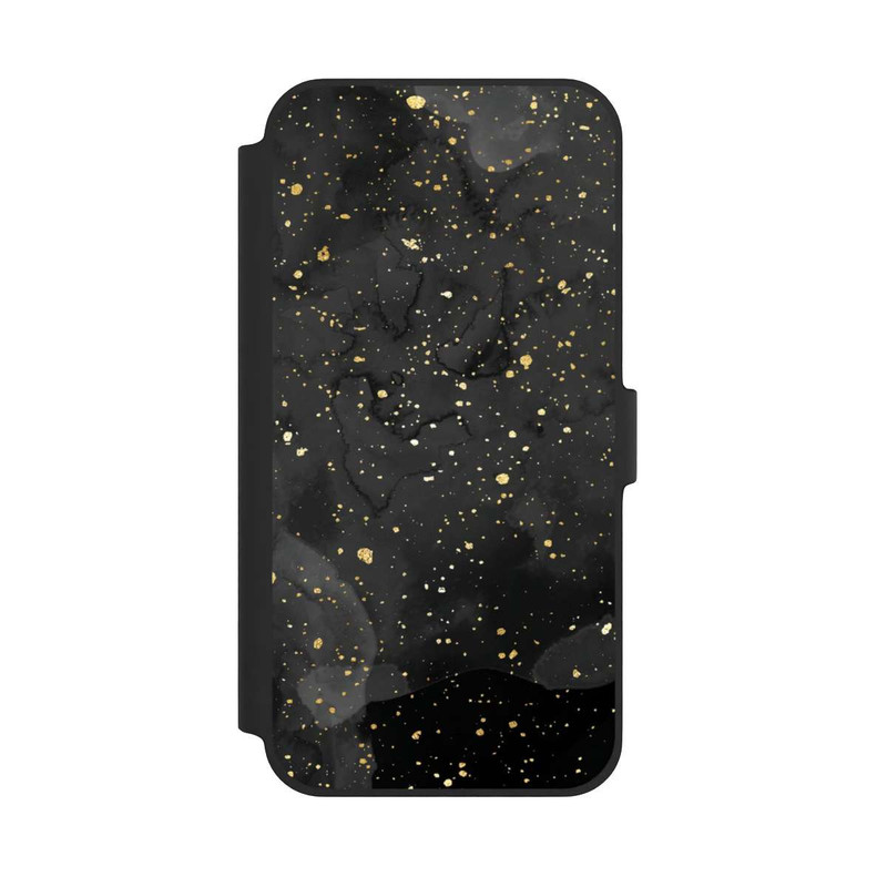 iPhone 14 Plus NIVOflip Glitzernder Marmor-Schwarz-Gold-Look