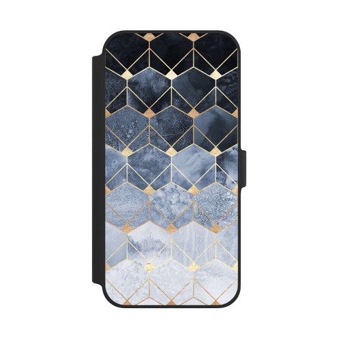 Apple iPhone 14 Plus NIVOflip Blaue Sechsecke und Diamanten Golddruck