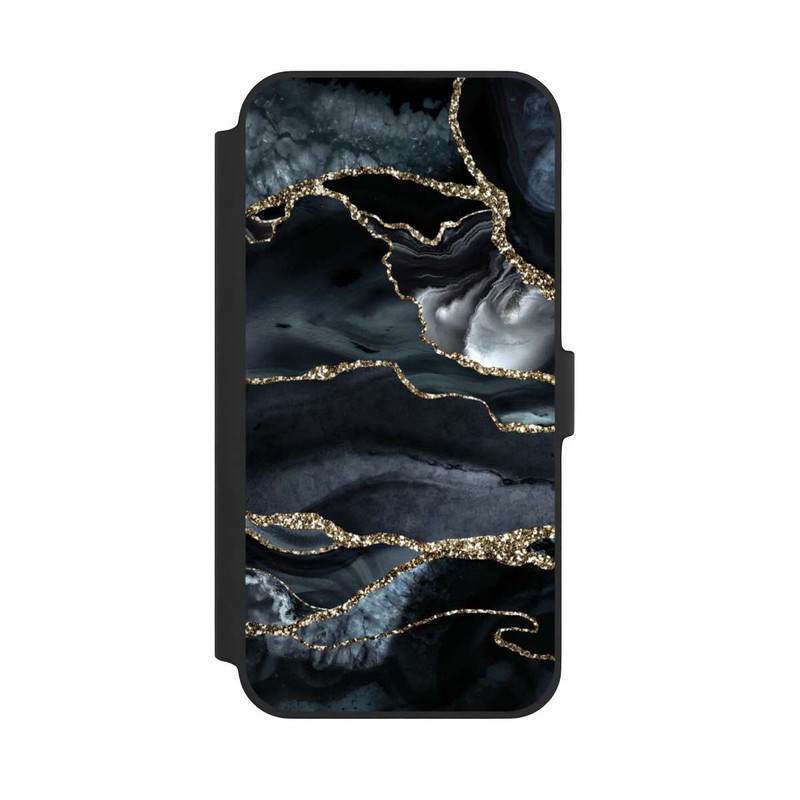 iPhone 14 Plus NIVOflip Dunkler Marmor Gold Glitzerlook