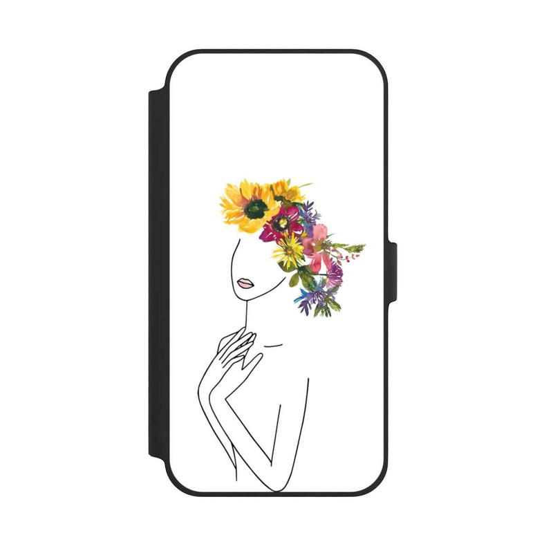 iPhone 14 Plus NIVOflip Line Art Frau mit Blumenkrone