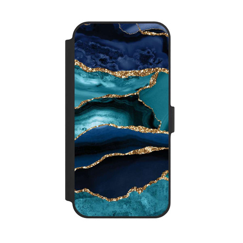 Apple iPhone 14 Plus NIVOflip Dark and Light Blue Marble Gold Glitter Look