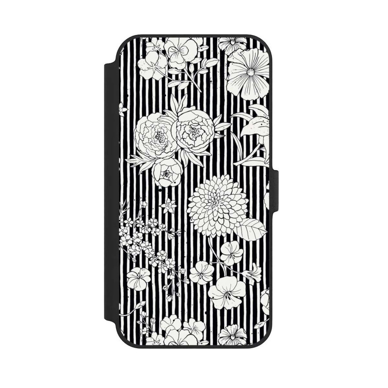 iPhone 14 Plus NIVOflip Flowers and Stripes Black and White
