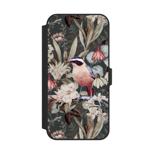 Apple iPhone 14 Plus NIVOflip Orangefarbener Vogel im Vintage Blumenmuster