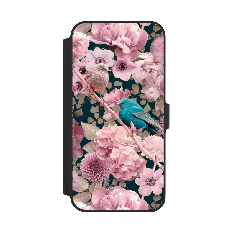 iPhone 14 Plus NIVOflip Spatzen im rosa Blumenmuster