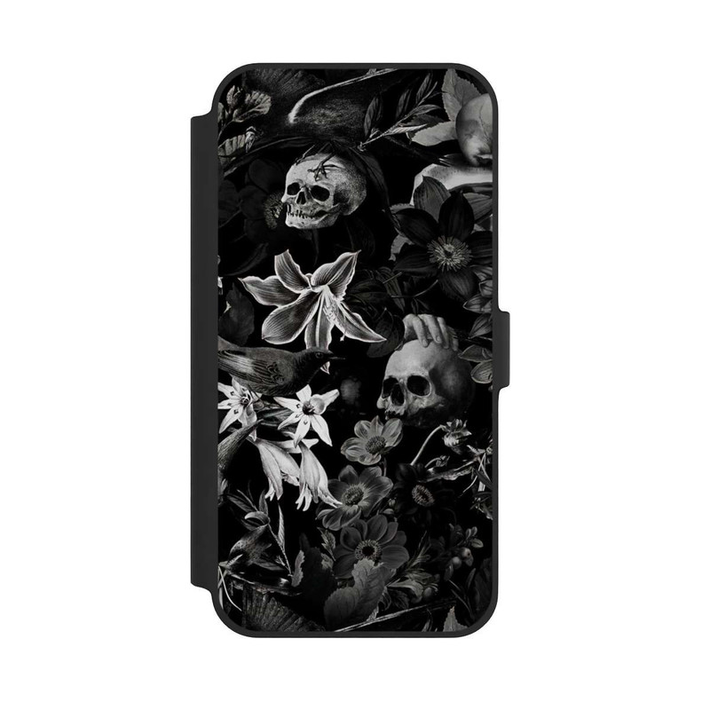 iPhone 14 Plus NIVOflip Skulls and Flowers on Black Background
