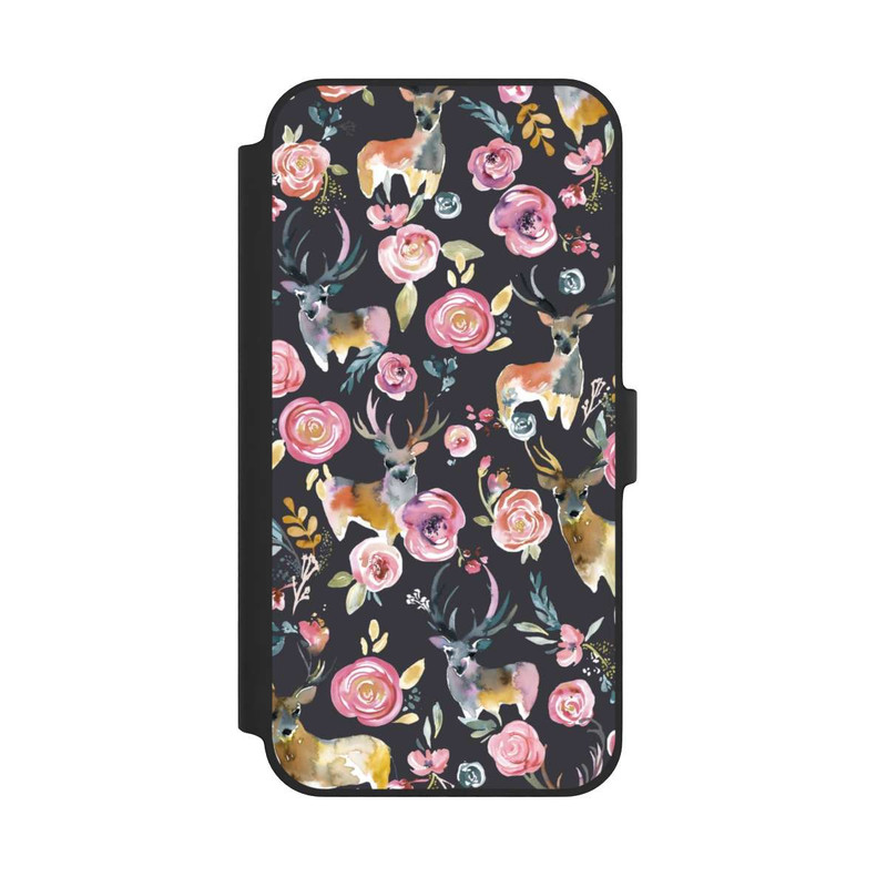 iPhone 14 Plus NIVOflip Hirsche und Blumen Anthrazit