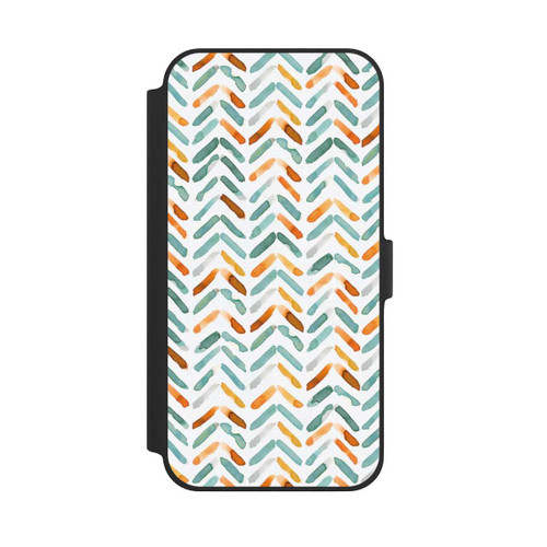 Apple iPhone 14 Plus NIVOflip Elegantes Herbstchevron Blau Orange