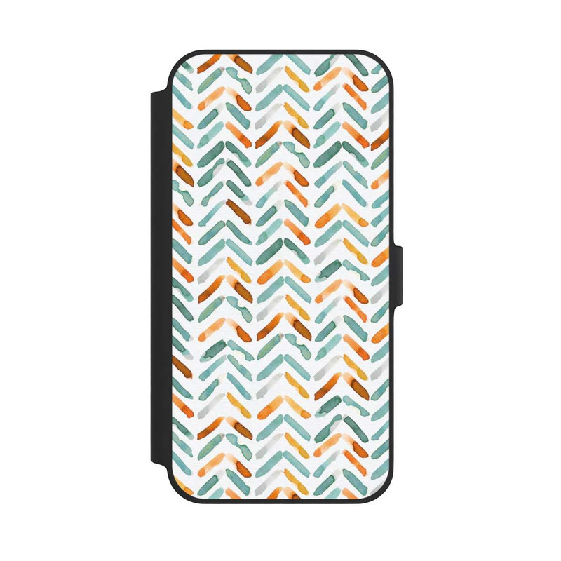iPhone 14 Plus NIVOflip Elegantes Herbstchevron Blau Orange