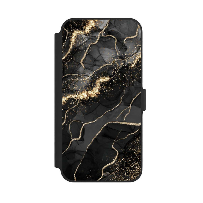 iPhone 14 Plus NIVOflip Look Spirales de Marbre Sombre & Or