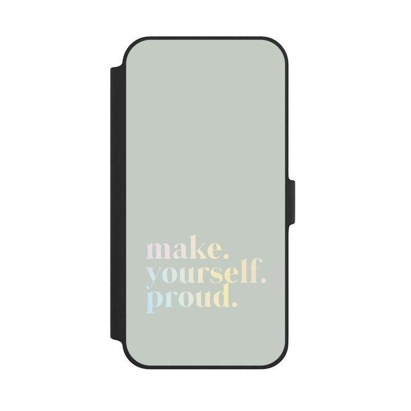 iPhone 14 Plus NIVOflip Make Yourself Proud Zitat-Minze und Farbverlauf