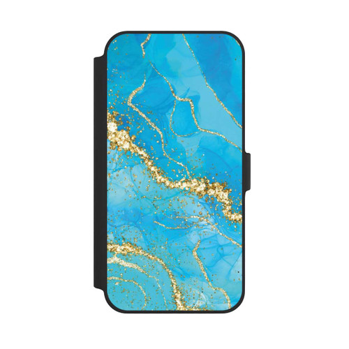 Apple iPhone 14 Plus NIVOflip Türkis-goldene Tapete