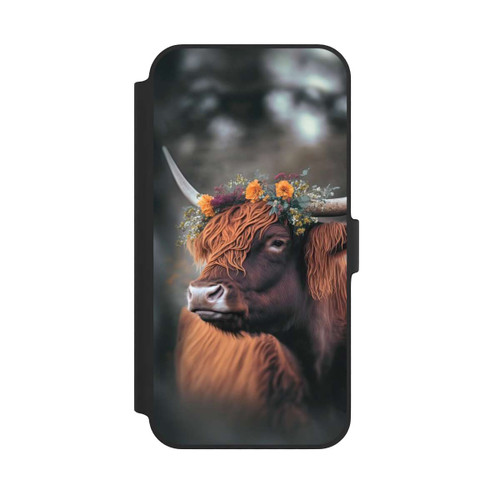 Apple iPhone 14 Plus NIVOflip Vache des Highlands avec des fleurs avec IA