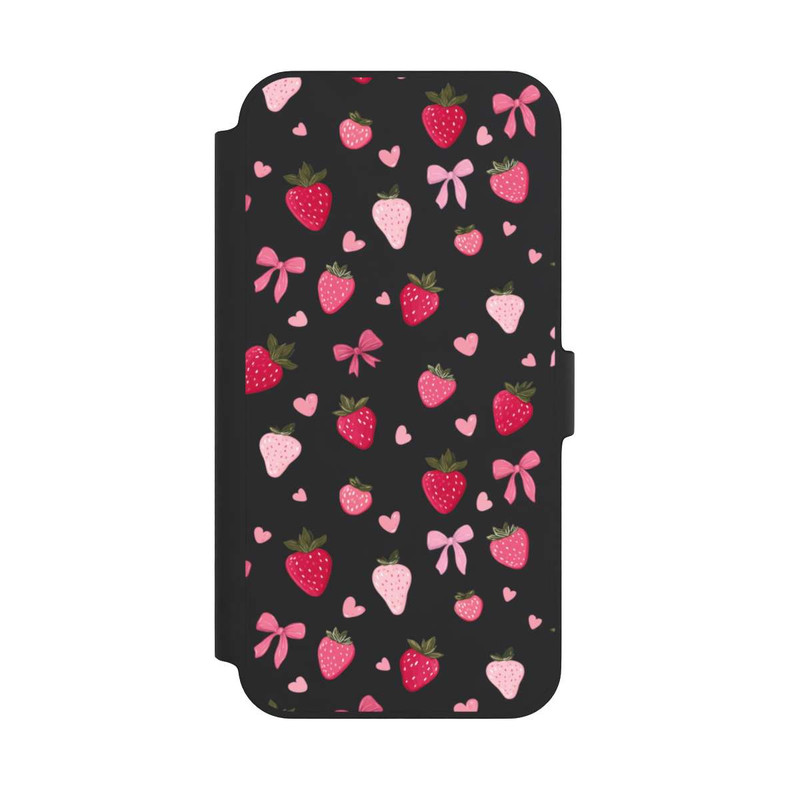 iPhone 14 Plus NIVOflip Erdbeer Herz Schleifen Pink Muster Transparent