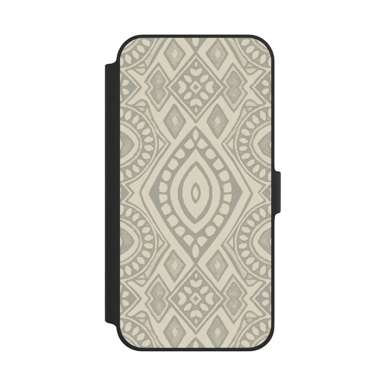 iPhone 14 Plus NIVOflip Boho Geometric Mosaic Pattern Neutral Grey and Beige