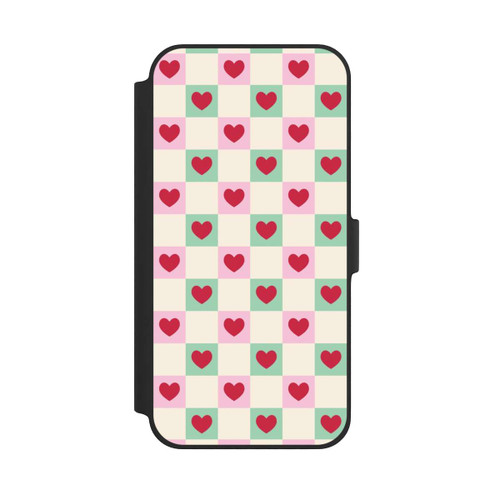 Apple iPhone 14 Plus NIVOflip Cœurs à Carreaux Rose et Vert Saint-Valentin
