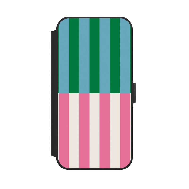 iPhone 14 Plus NIVOflip Streifenmuster Grün Rosa