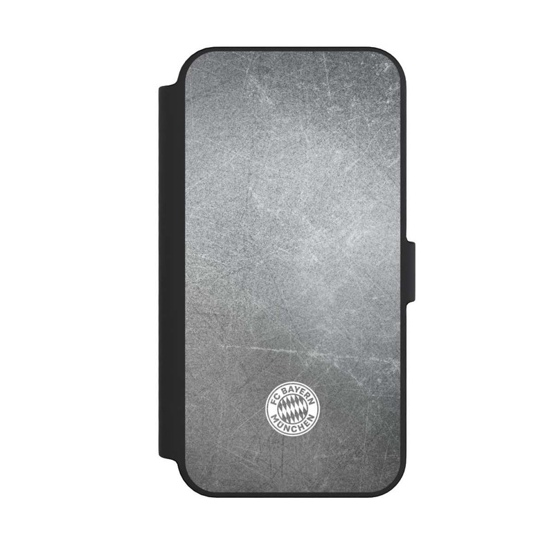 iPhone 14 Pro Max NIVOflip Logo FCB Classique Petit - Blanc sur Fond Métallique