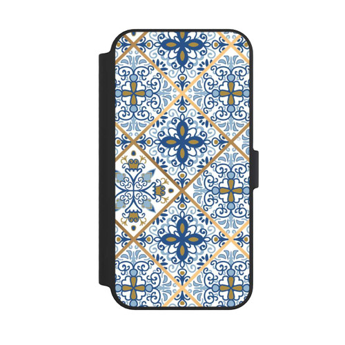 Apple iPhone 14 Pro Max NIVOflip Mosaik Blau-Gold Look