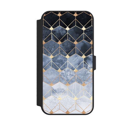 Apple iPhone 14 Pro Max NIVOflip Blaue Sechsecke und Diamanten Golddruck