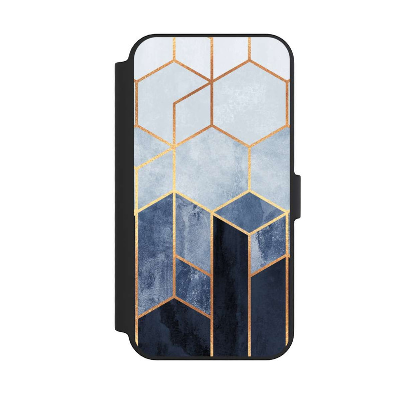 iPhone 14 Pro Max NIVOflip Impression d'or d'hexagones bleus doux