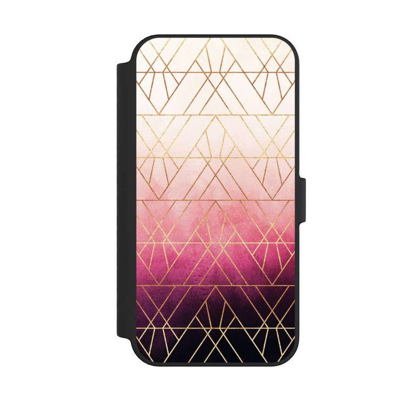 iPhone 14 Pro Max NIVOflip Triangles ombrés roses imprimé doré