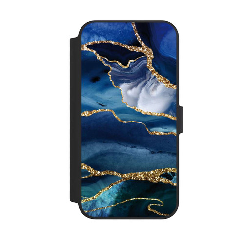 Apple iPhone 14 Pro Max NIVOflip  Blauer Marmor Gold Glitzer Look