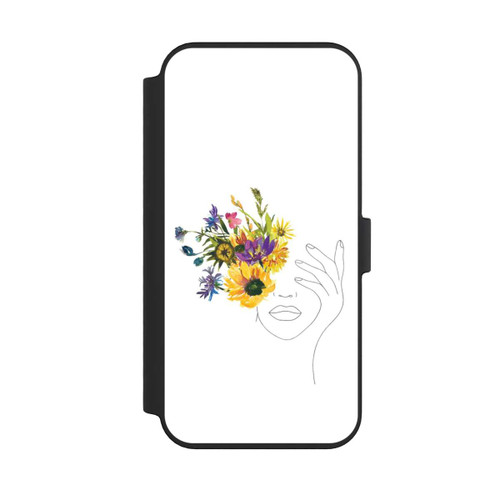 Apple iPhone 14 Pro Max NIVOflip Line Art Frau Sonnenblumen