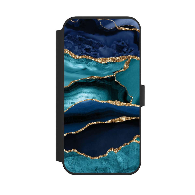 iPhone 14 Pro Max NIVOflip Dark and Light Blue Marble Gold Glitter Look