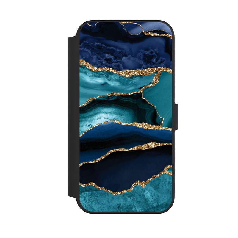 iPhone 14 Pro Max NIVOflip Aspect pailleté doré marbré bleu foncé et bleu clair