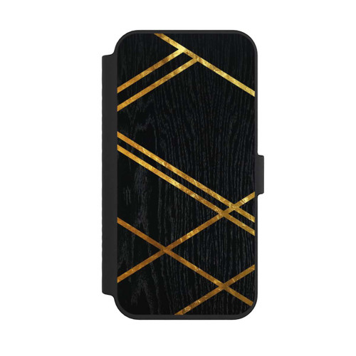 Apple iPhone 14 Pro Max NIVOflip Black Geometric Pattern Golden Stripes