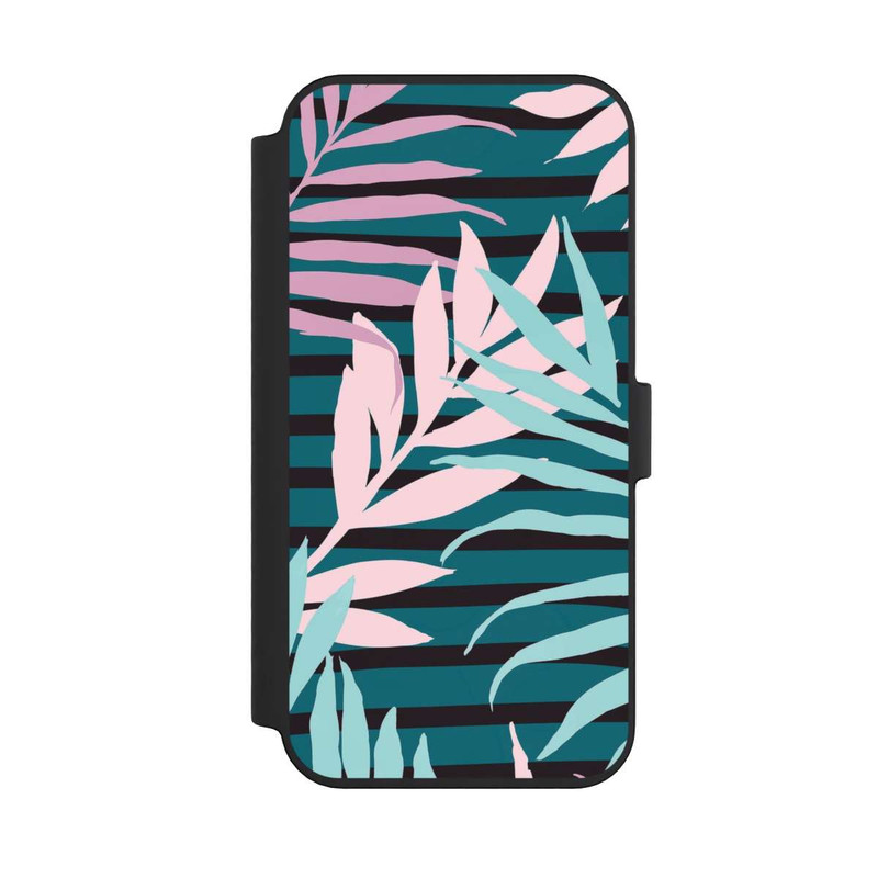 iPhone 14 Pro Max NIVOflip Pastell-Dschungelblätter rosa blaugrün