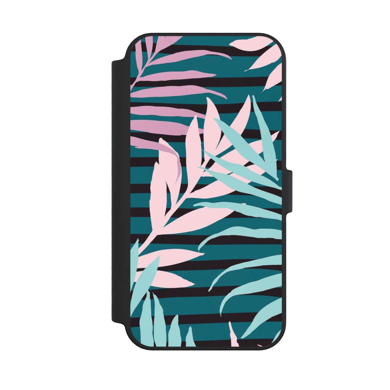 iPhone 14 Pro Max NIVOflip Feuilles de jungle pastel rose sarcelle