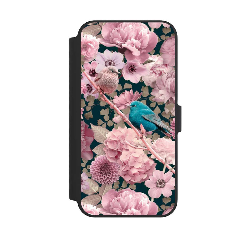 iPhone 14 Pro Max NIVOflip Moineaux à motif de fleurs roses