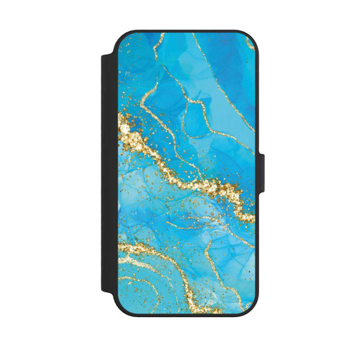 Apple iPhone 14 Pro Max NIVOflip Türkis-goldene Tapete