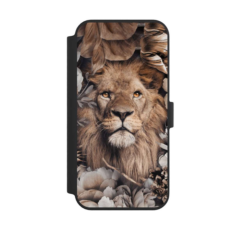 iPhone 14 Pro Max NIVOflip Löwe Blumenrahmen Beige