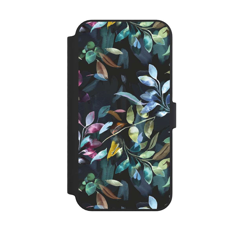 iPhone 14 Pro Max NIVOflip Aquarelle Feuilles Mystiques Noir