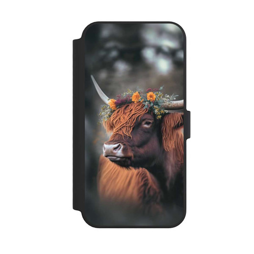 Apple iPhone 14 Pro Max NIVOflip Vache des Highlands avec des fleurs avec IA