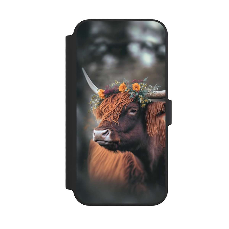 iPhone 14 Pro Max NIVOflip Vache des Highlands avec des fleurs avec IA