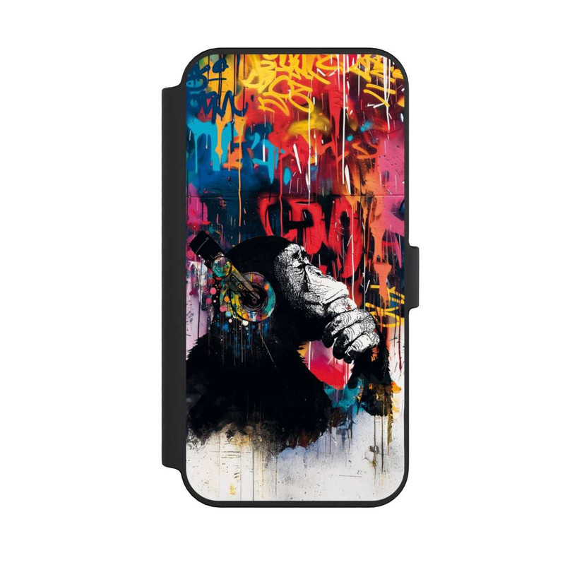 iPhone 14 Pro Max NIVOflip Affe Stereo Kopfhörer Graffiti Street Art Blau