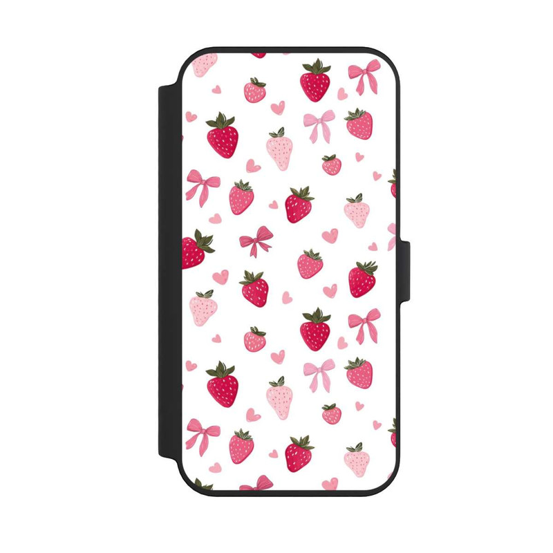 iPhone 14 Pro Max NIVOflip Erdbeer Herz Schleifen Muster Pink