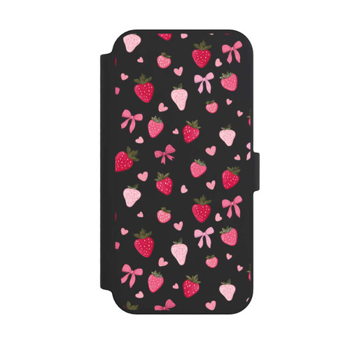 Apple iPhone 14 Pro Max NIVOflip Erdbeer Herz Schleifen Pink Muster Transparent