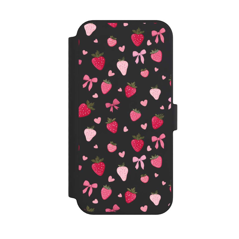 iPhone 14 Pro Max NIVOflip Erdbeer Herz Schleifen Pink Muster Transparent