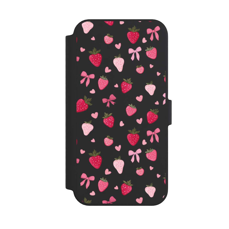 iPhone 14 Pro Max NIVOflip Strawberry Ribbon Pattern Pink Transparent