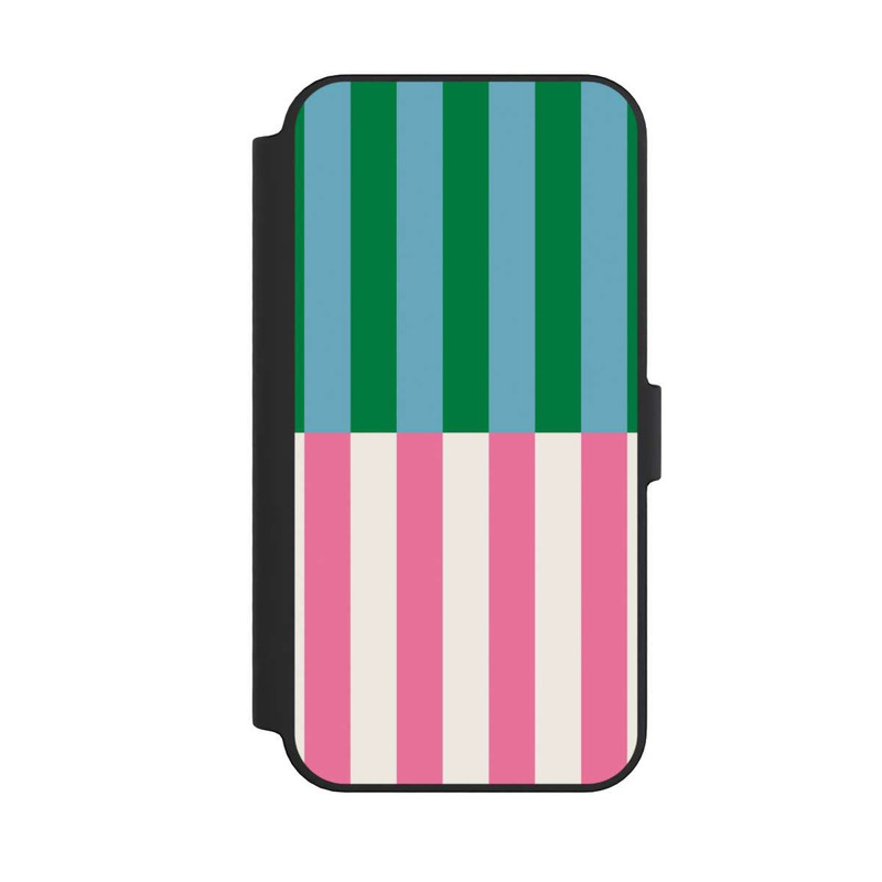 iPhone 14 Pro Max NIVOflip Motif Rayé Vert Rose