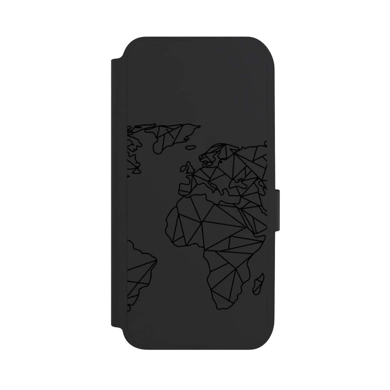 Galaxy A14 5G NIVOflip Polygon Weltkarte Schwarz ohne Hintergrund