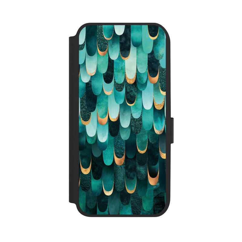 Galaxy A14 5G NIVOflip Imprimé or turquoise à plumes