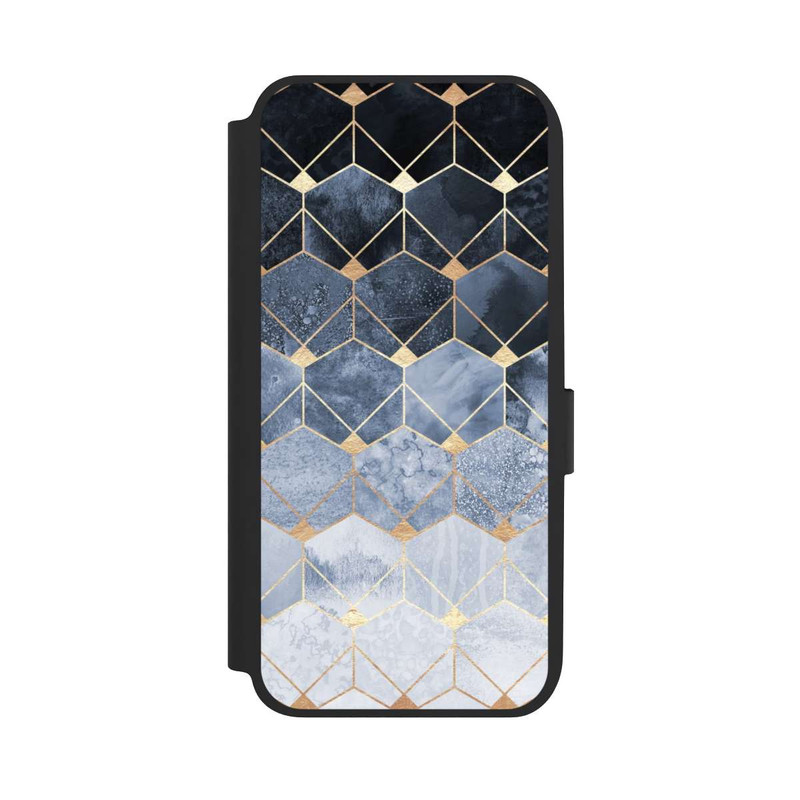 Galaxy A14 5G NIVOflip Impression Or Hexagones Bleus Et Diamants