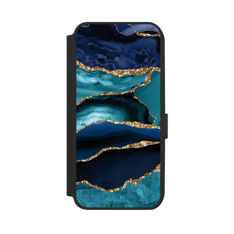 Galaxy A14 5G NIVOflip Aspect pailleté doré marbré bleu foncé et bleu clair