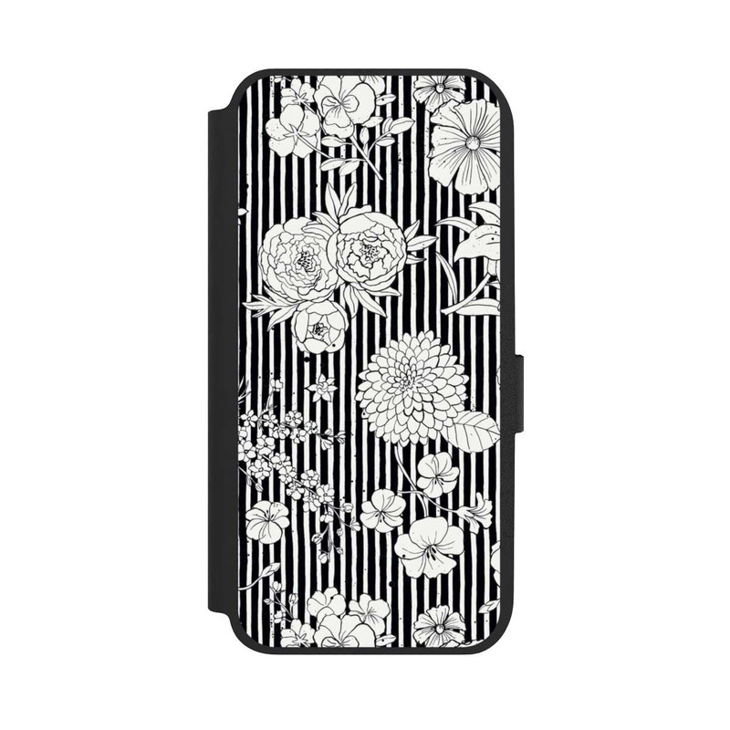 Galaxy A14 5G NIVOflip Blumen und Streifen Schwarz und Weiß