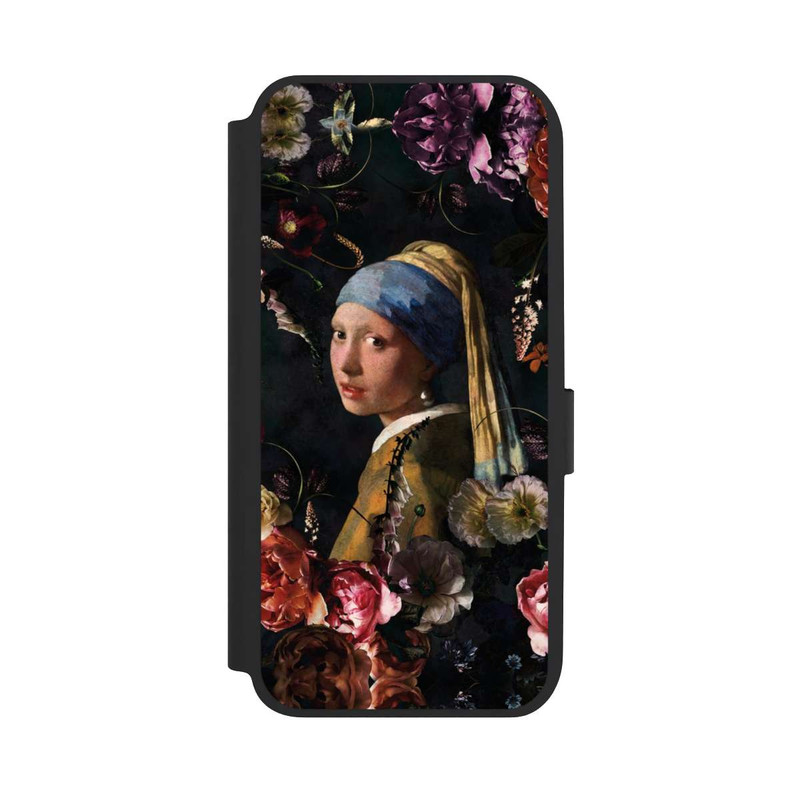 Galaxy A14 5G NIVOflip Mädchen mit Perlenohrringen und Rosen